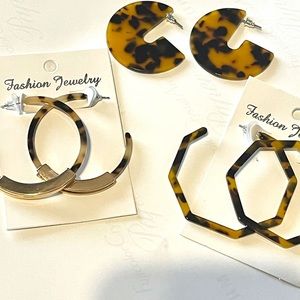 3 pair acrylic boho leopard earring hoops